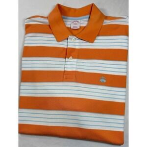 Brooks Brothers 346 Men's Orange Striped Short Sleeve Polo Size Large Cotton
